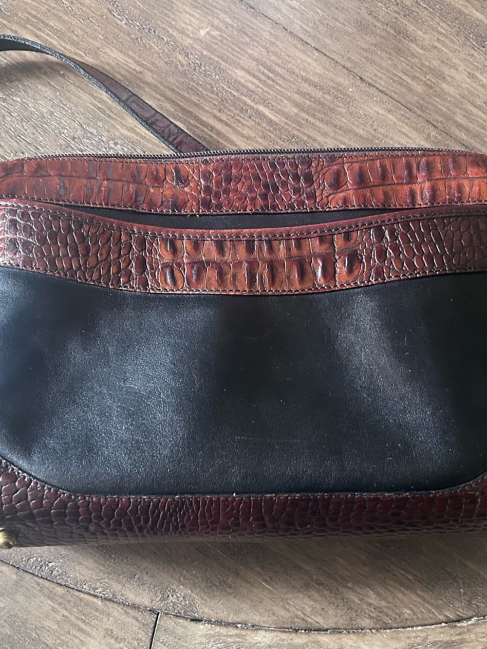 Brahmin Black and Brown Croc-Trim Shoulder Bag
